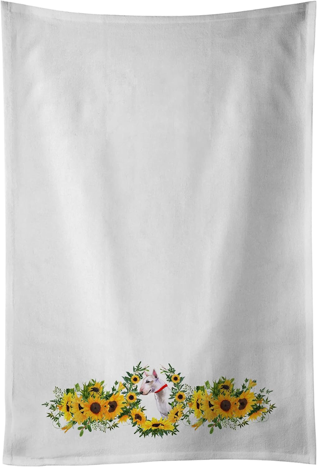Caroline's Treasures CK2885WTKT Bull Terrier in Sunflowers White Kitchen Towel Set of 2 Dish Towels Decorative Bathroom Hand Towel for Hand, Face, Hair, Yoga, Tea, Dishcloth, 19 X 25, White