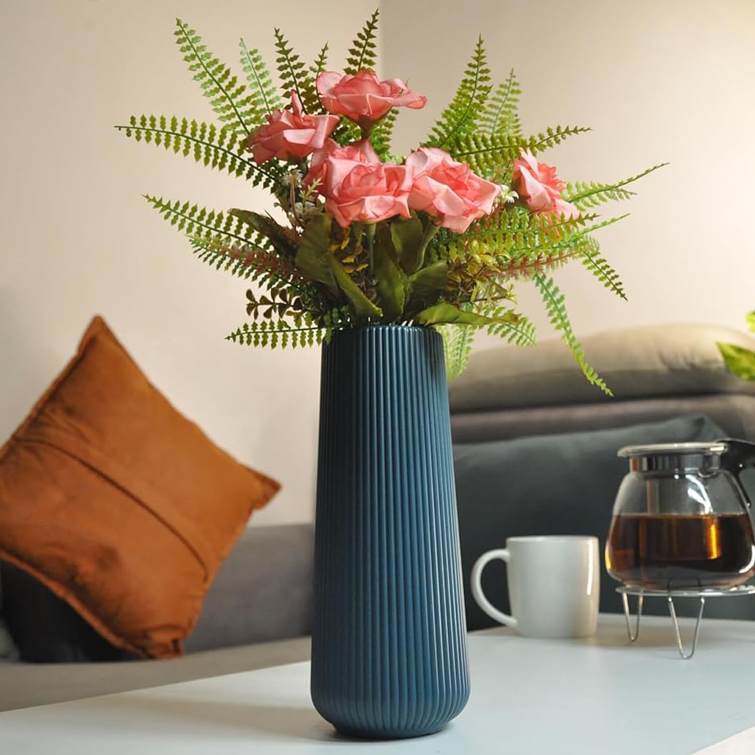 Blue Plastic Flower Pot - Unbreakable Vase for Home Decor -6