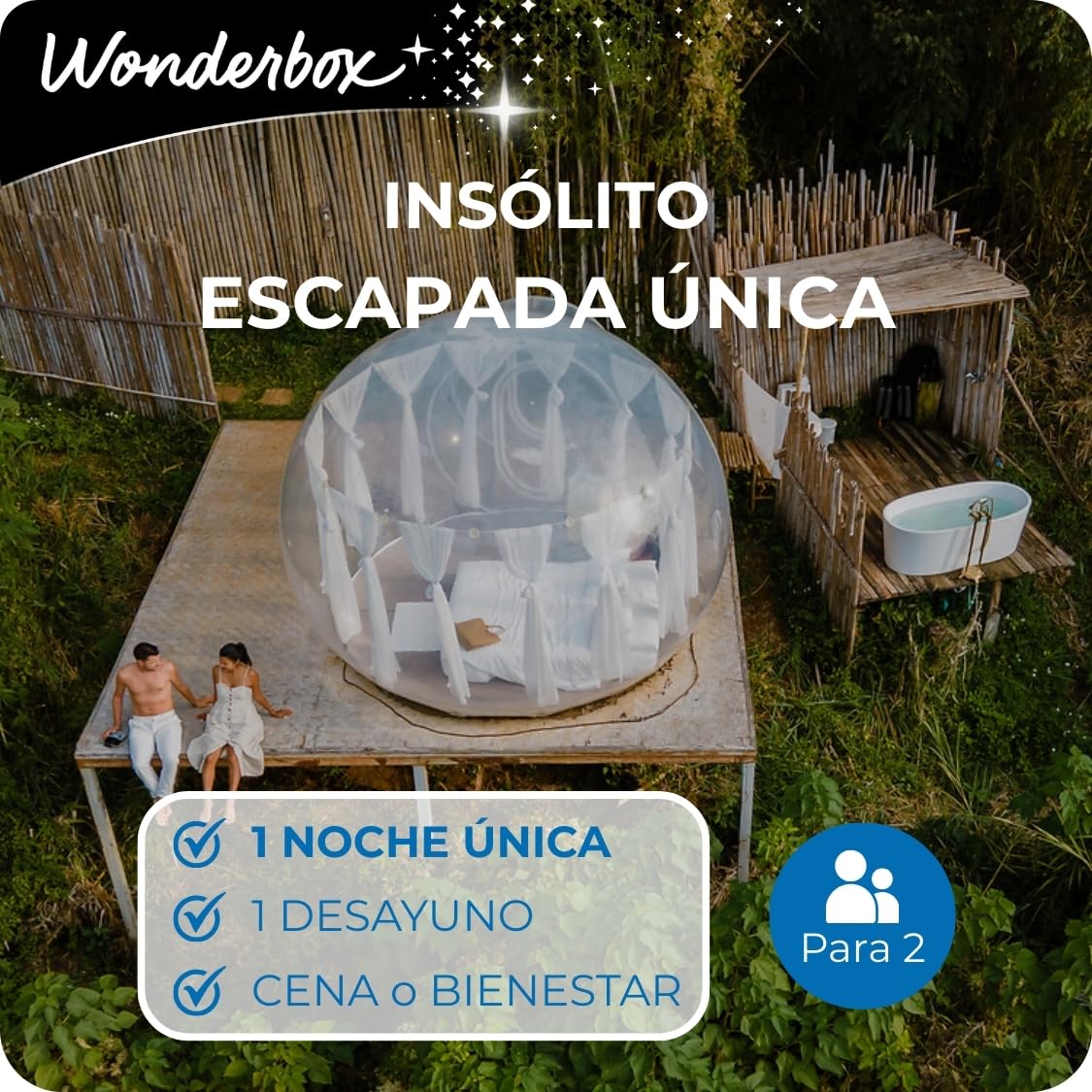 WONDERBOX - Caja Regalo - Insólito - Escapada única - para 2 Personas | 1 noche con desayuno y cena o actividad bienestar - Más de 150 estancias - Glampings, tipis, yurtas, casas cuevas, cabañas