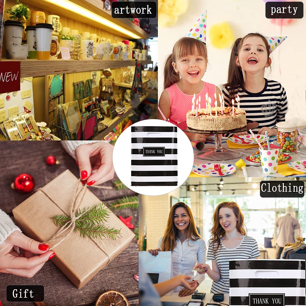 100pcs 16x18in Large Black and White Stripes Thank You Merchandise Bags,Die Cut Plastic Shopping Bags with Handle for Boutique,Party,Goodie,Stores,Clothes, Reusable Retail Bag for Bussiness - Image 7