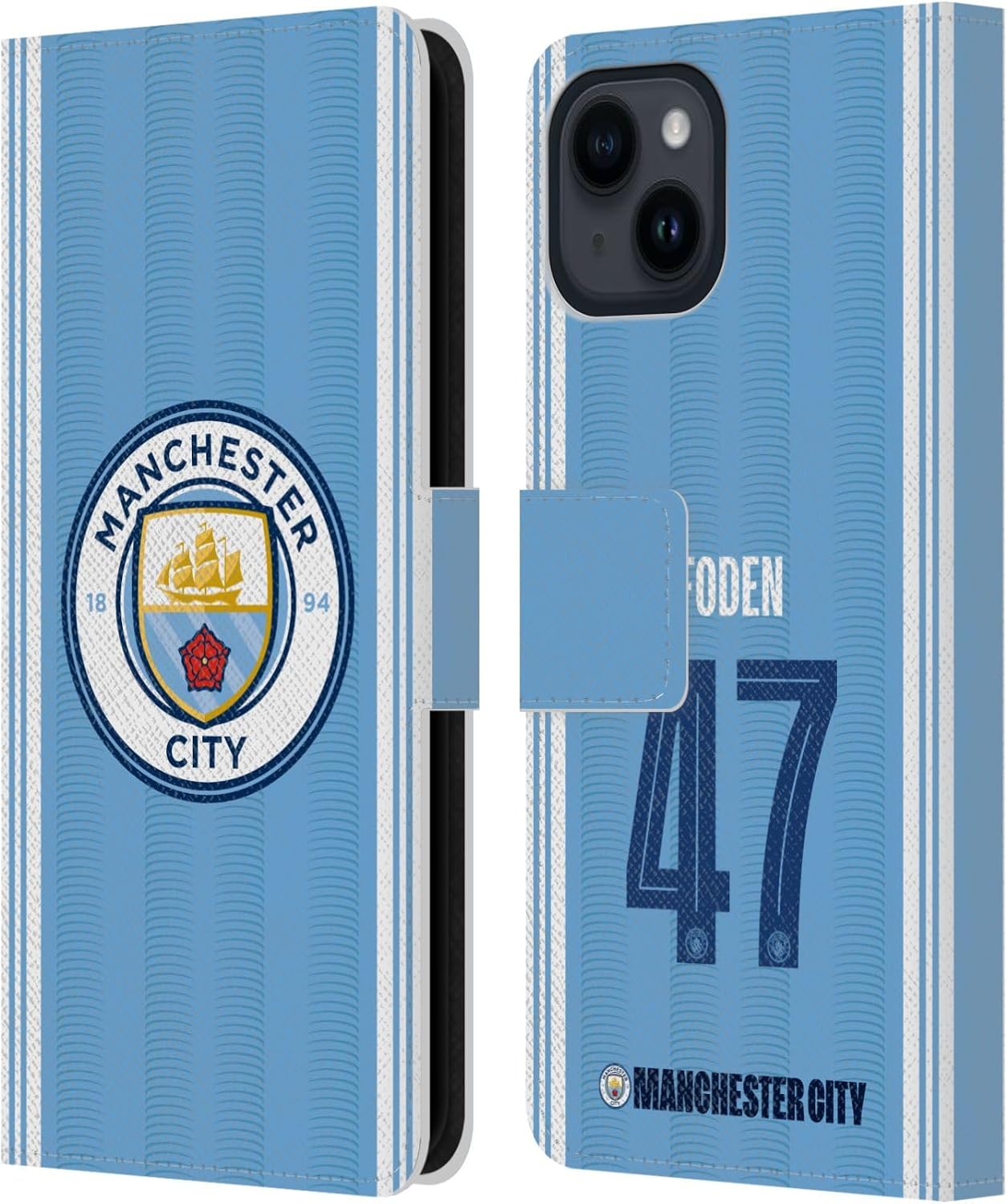 Head Case Designs Officially Licensed Manchester City Man City FC Erling Haaland 2023/24 Players Home Kit Leather Wallet Case Compatible with Apple iPhone 13