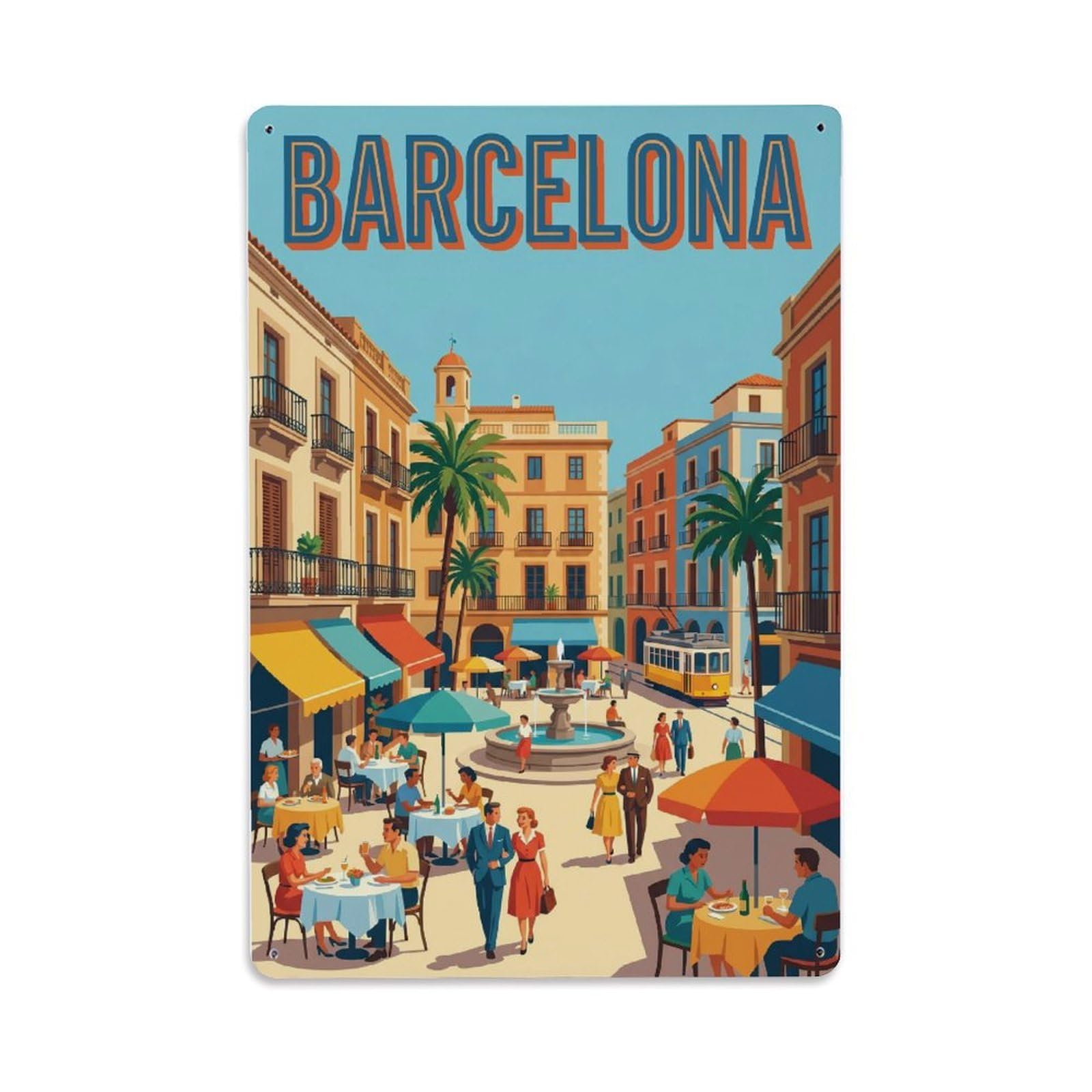 Vintage Travel Piazza Spain Lively Metal Tin Sign Plaque Wall Decor for Cafe, Club Bar, Office, Home Garden Metal Poster 8x12Inch