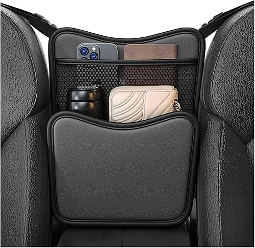 Organizador de coche de almacenamiento entre asientos, bolsa de almacenamiento de cuero de napa para asiento delantero con soporte para pañuelos,