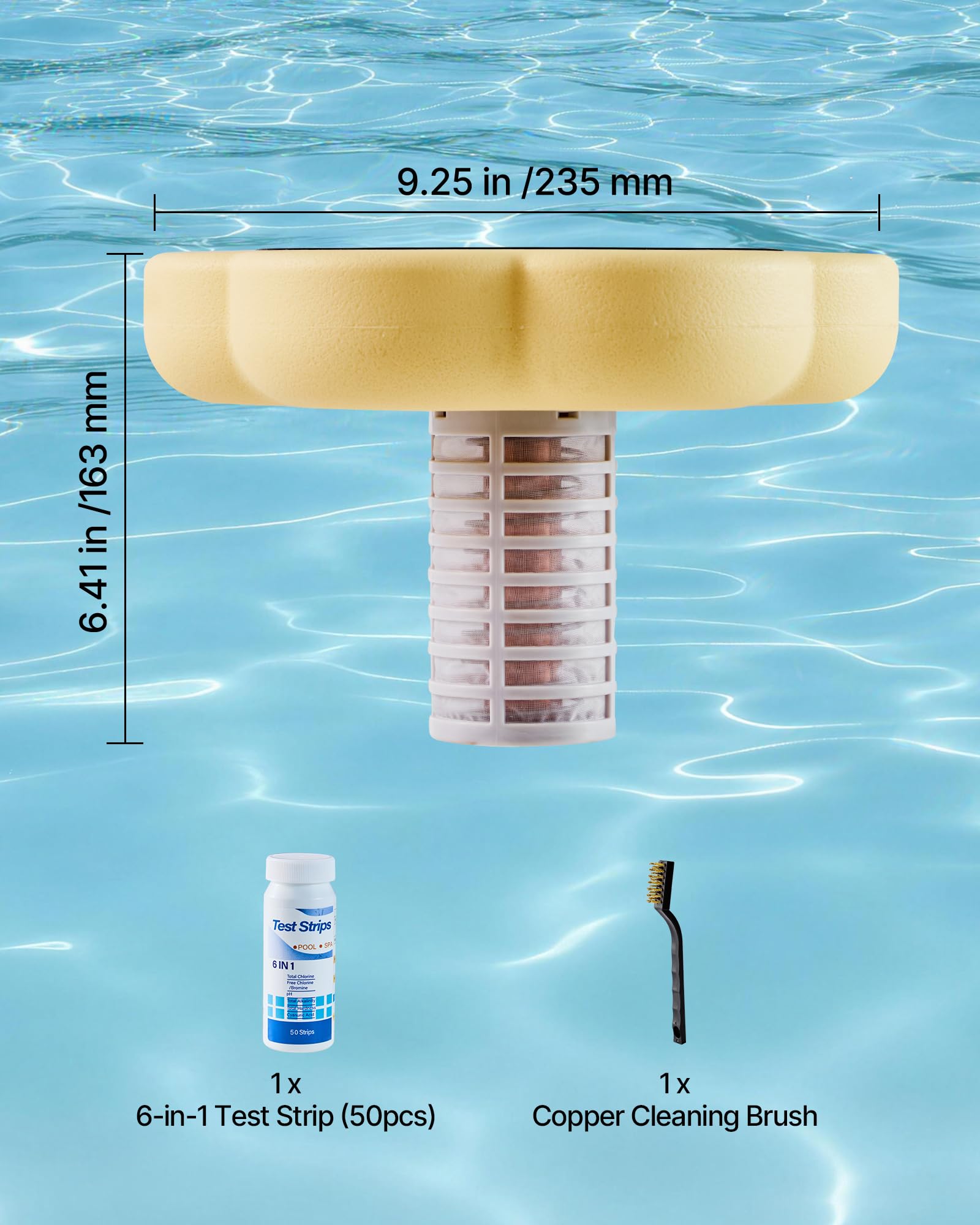 VEVOR Solar Pool Ionizer, Petal Copper Pool Ionizer Up to 45000 Gal, Floating Automatic Water Cleaner and Purifier, Chlorine Free Water, with Copper Anode, Spring, Brush and Filter for Pools & Spas — view 7