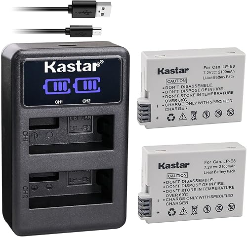 Miniatura 5 de Kastar Cargador de batería USB LP-E8 LED2 compatible con Canon EOS Rebel T2i, Rebel T3i, Rebel T4i, Rebel T5i, EOS 550D, 600D, 650D, 700D, EOS Kiss
