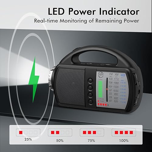 Miniatura 2 de Radio meteorológica AM FM NOAA, radio de emergencia portátil con linterna, Bluetooth 5.0, USB, entrada auxiliar alimentada por batería recargable