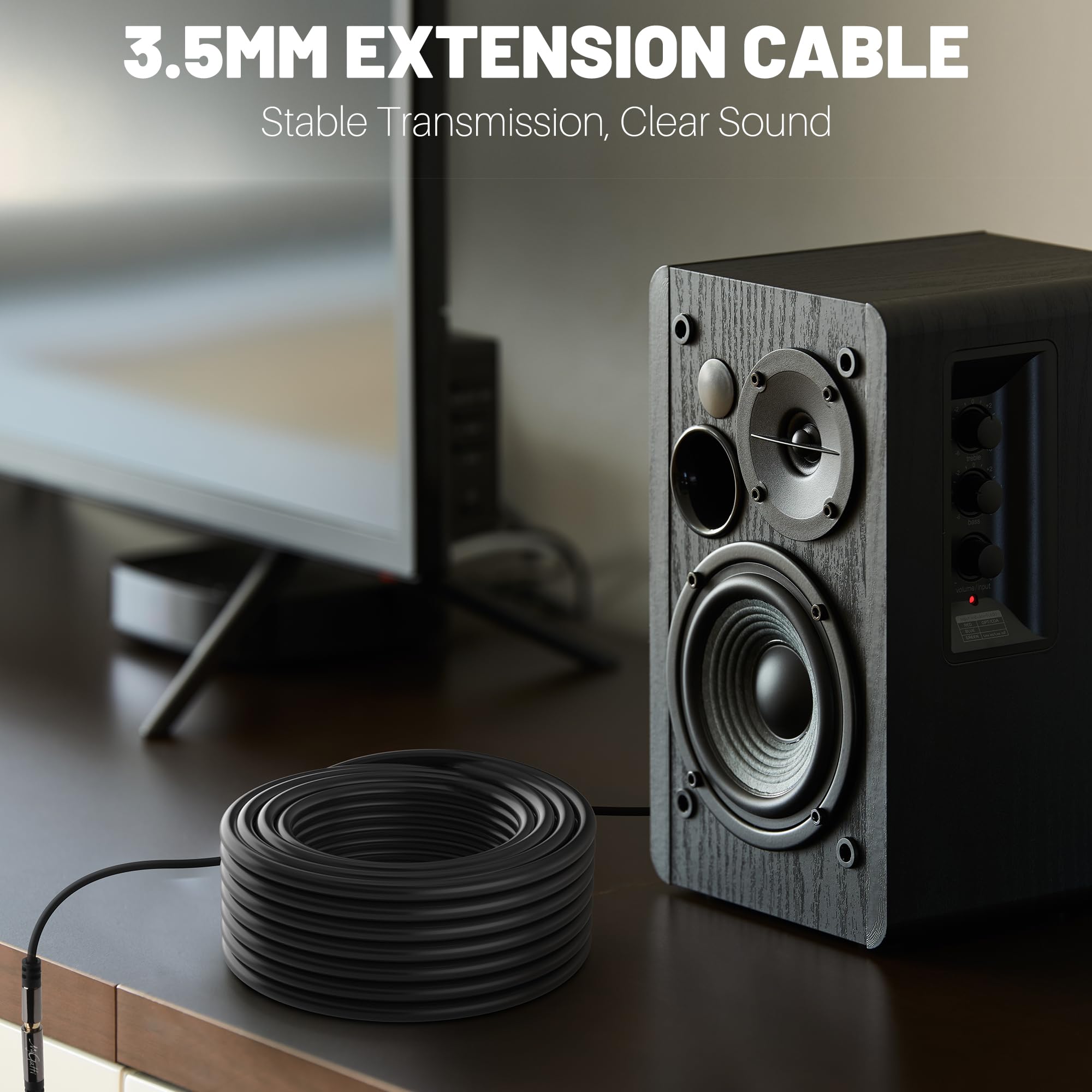 Przedłużacz jack 3,5 mm (10 metrów), stereo kabel audio z wtyczką na gniazdo, przedłużacz słuchawek, rdzeń OFC, czarny kabel (z 5 opaskami kablowymi)