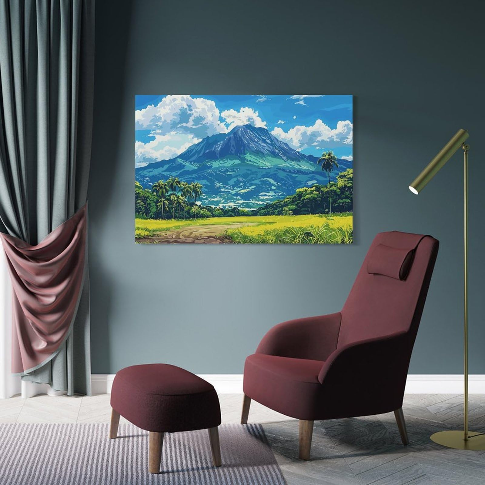Junmoney Tropical Mountain Landscape Canvas Wall Art 16x24inch(40x60cm), for Study, Office Or Focused Interiors, Home Office Artwork with Decorative Appeal