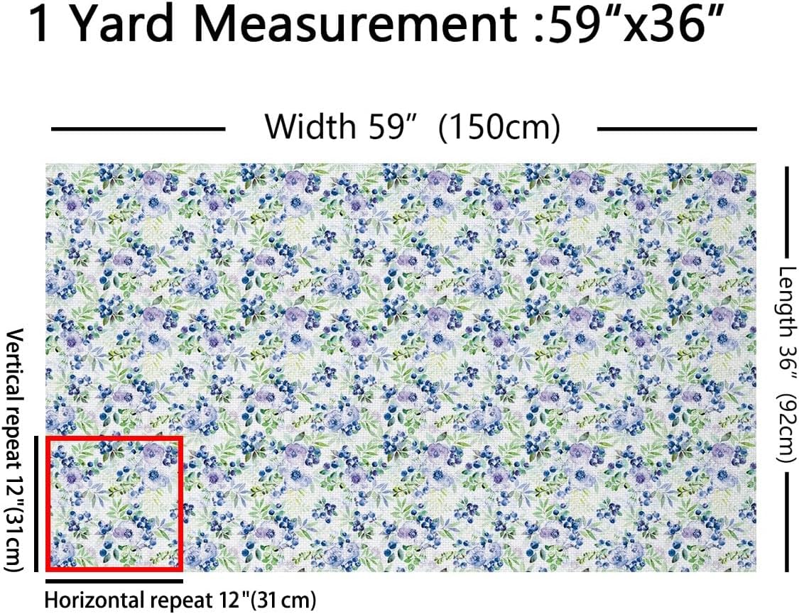 Feelyou Blueberries Fabric by The Yard 3 Yards Fresh Fruits Upholstery Fabric Botanical Flowers Tropical Print for Home DIY Projects, Waterproof Indoor Outdoor Decor