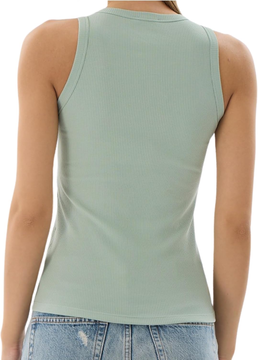 High Neck Ribbed Cotton Tank Tops for Women, Sleeveless Racerback Summer Top, Casual & Basic - Image 4