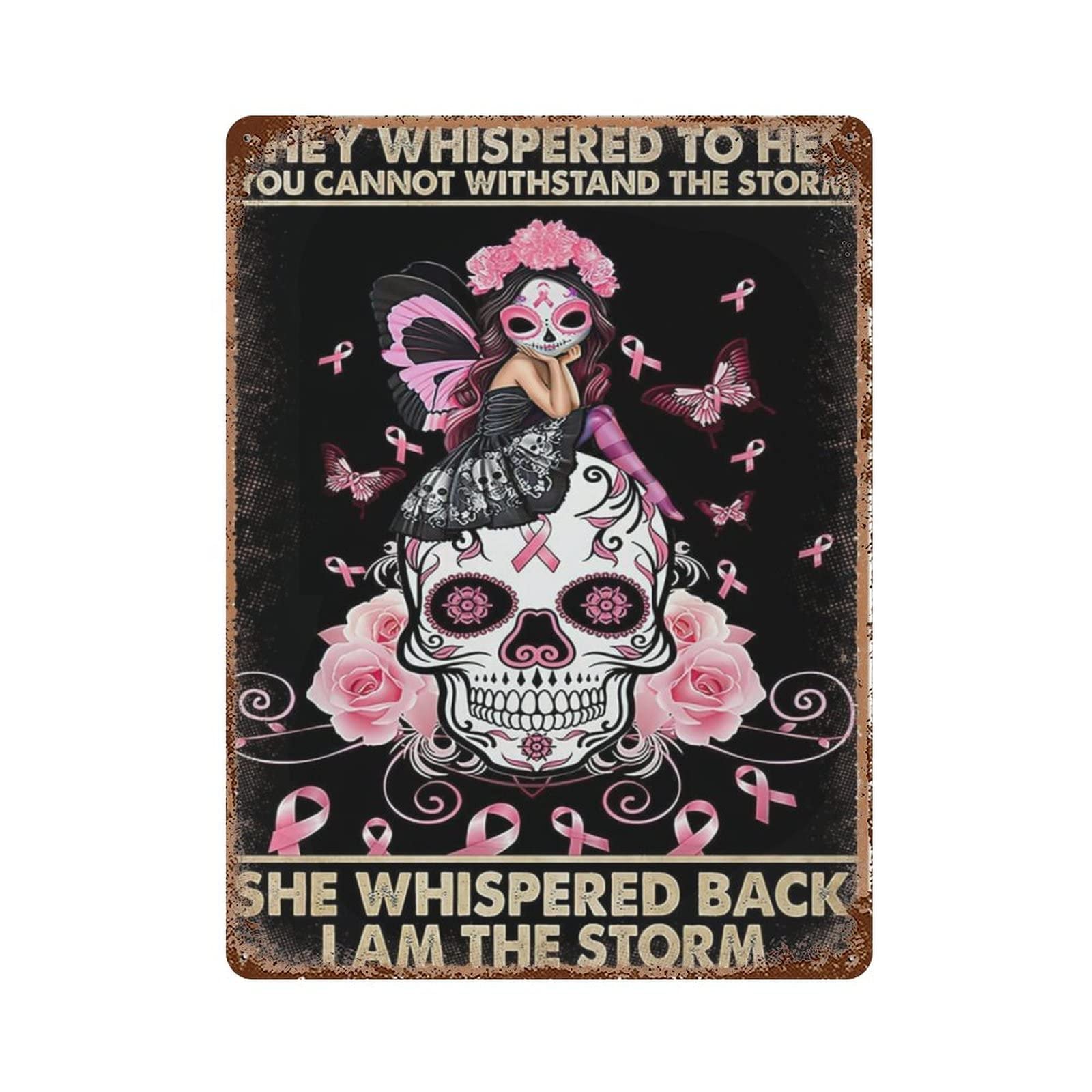 AOOEDM Breast Cancer Awareness Tin Metal Sign Wall Decor Funny Inspirational Quote Wall Art Sign Vintage Tin Signs For Home Coffee Bar Man Cave Sign Pub Poster
