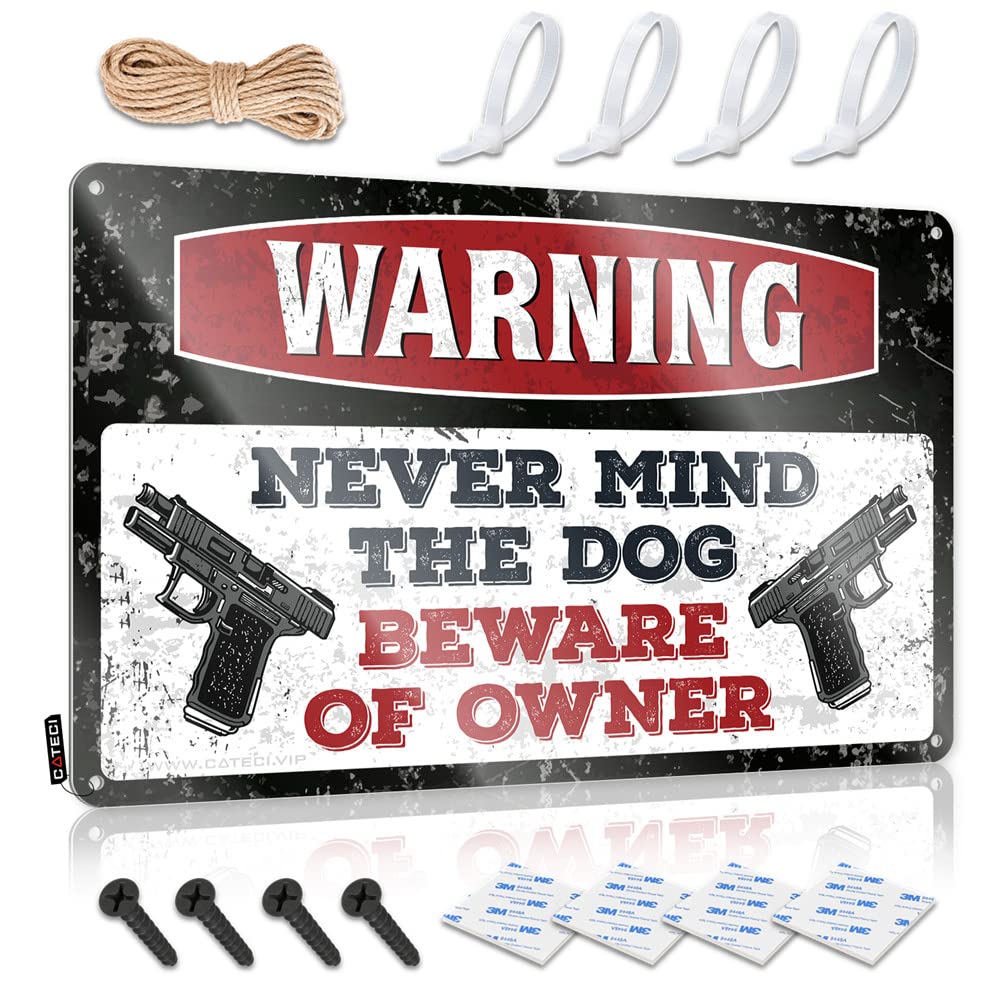 IBWNBBUSN Home Bar Tin Sign Never Mind The Dog Beware Of Owner Sign Metal Tin Sign Retro Mancave Accessories Men(20X30CM)
