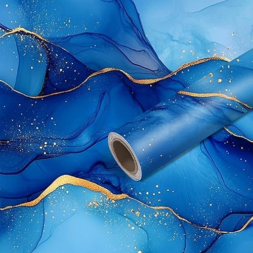 Miniatura 14 de Nuxovilar Papel Tapiz de Mármol Galaxia Azul Oscuro con Textura Despegar y Pegar, 15.75"x39.37", Papel de Contacto Autoadhesivo, Patrón Cósmico Tipo