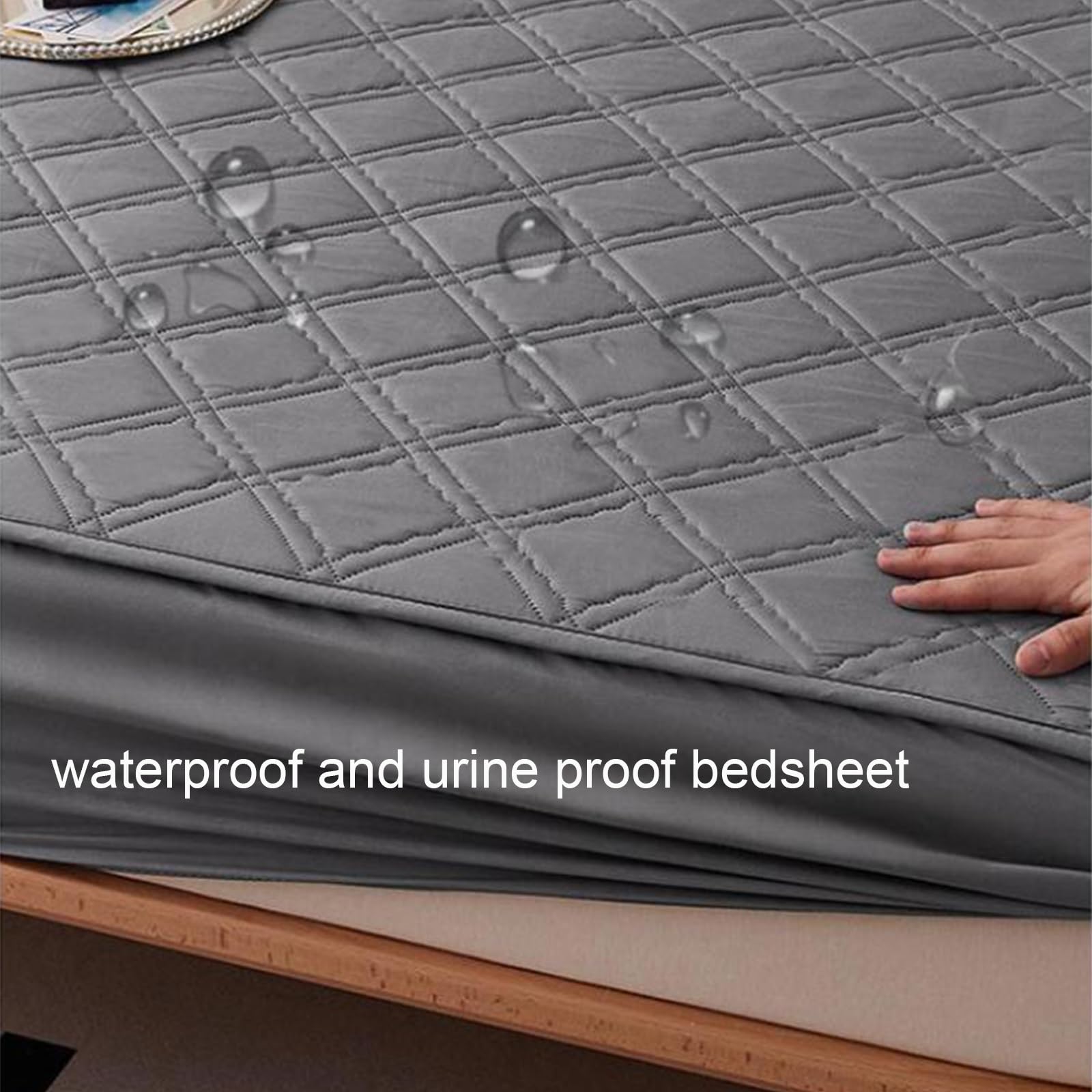 Wasserdichter Matratzenschoner 150x200 cm Spannbettlaken, Super saugfähig, für 30CM Hohe Matratzen, Kuschelig weich(Gray,153 * 203cm (2*Pillowcases))