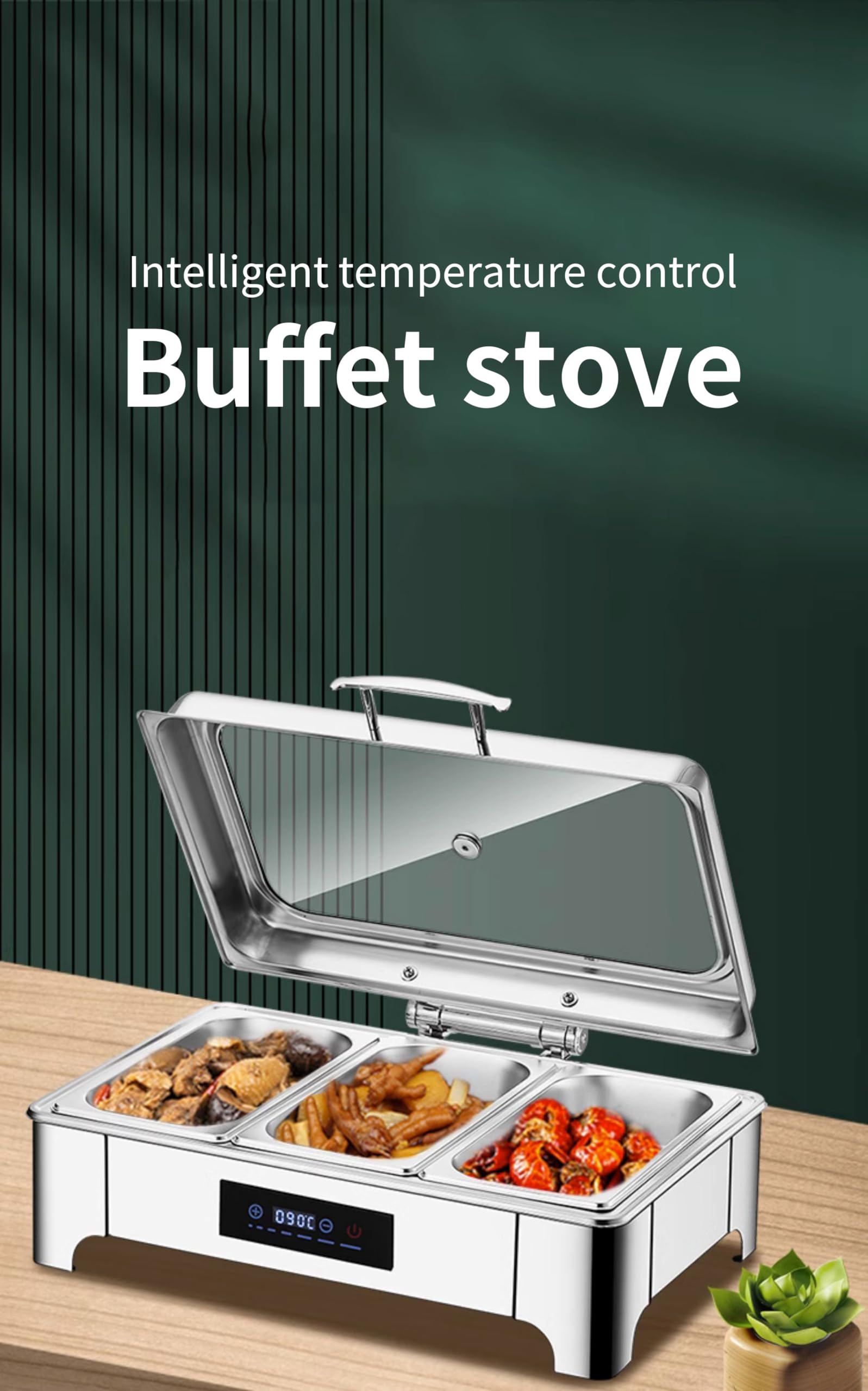 Juego de platos de roce, gran capacidad, acero inoxidable de 9 L, tapa abatible, control de temperatura LED para eventos y banquetes, equipo de catering (rejilla individual)