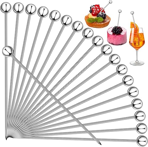 100 palillos de cóctel de acero inoxidable para Halloween, reutilizables, limpiables, palillos de dientes de metal, palillos de cóctel plateados