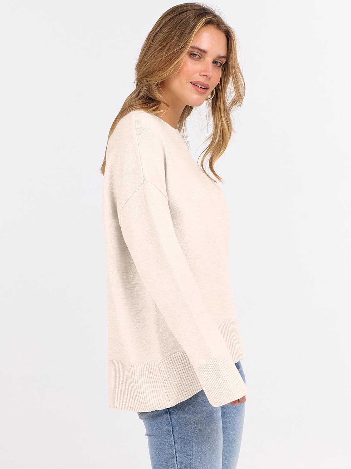 ANRABESS Sweaters for Women 2025 Fall Long Sleeve Casual Loose Fit Knitted High Low Hem Basic Pullover Sweater Tops - Image 4