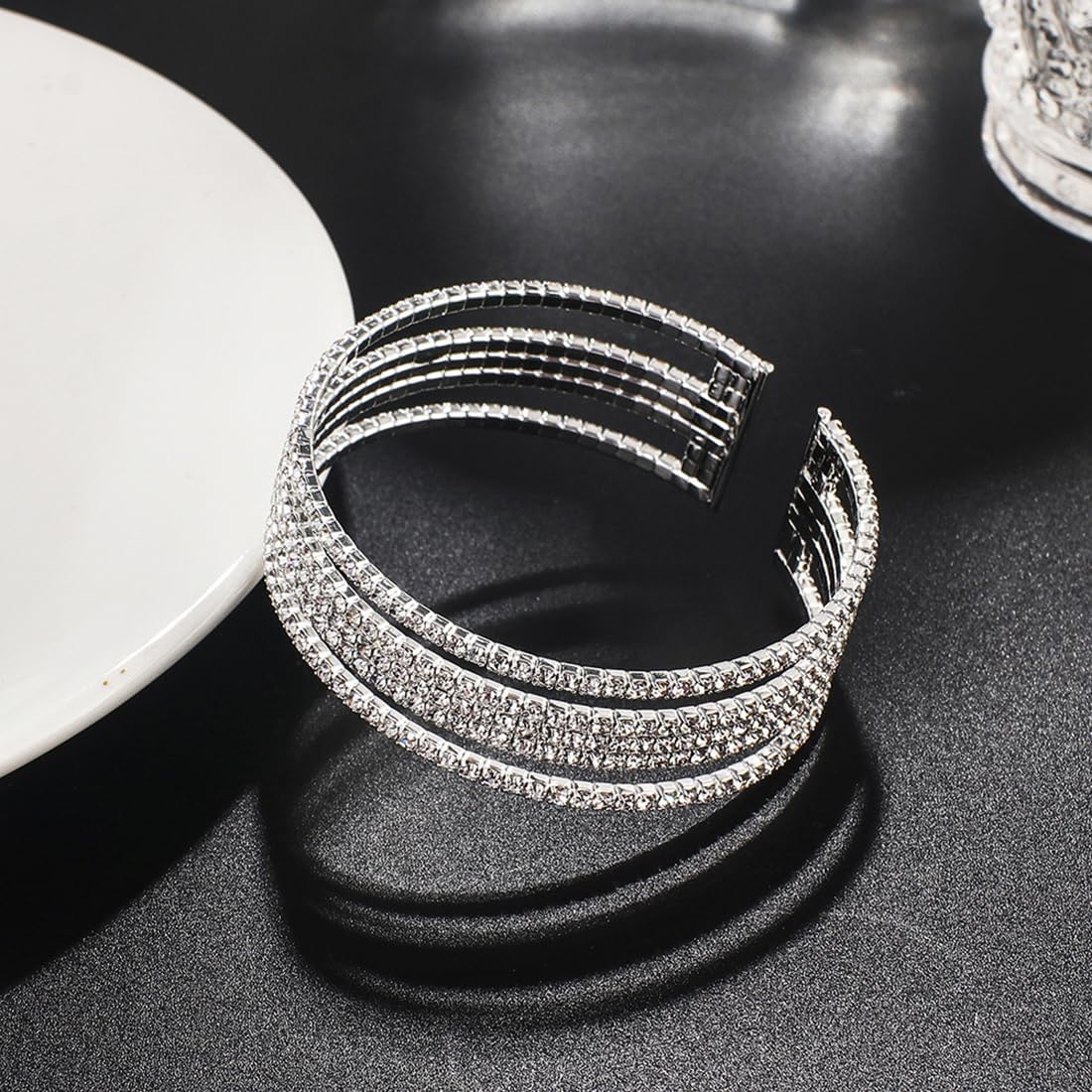 Rhinestone Bracelet Multilayer Cuff Bracelet Sparkling Crystal Layered Bridal Bracelets for Women - Image 5