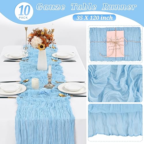 Miniatura 10 de 6 piezas de camino de mesa de gasa azul polvoriento de 10 pies, camino de mesa de gasa para boda, recepción, despedida de soltera, fiesta de