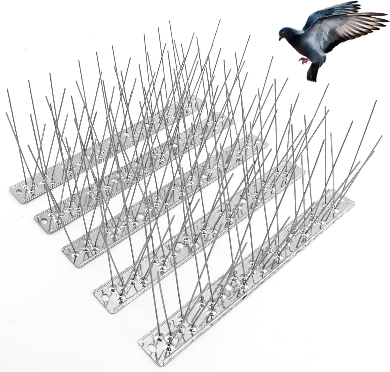 REMIAWY Bird Spikes for Pigeons Small Birds, Bird Deterrent Spikes for Outside to Keep Squirrel Cat Away, Stainless Steel Wire 5 Strips 4 Feet