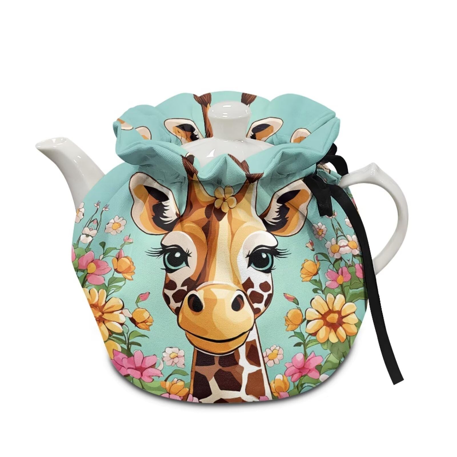 Insulated Tea Cosy for Small Teapot Cartoon Giraffe Tea Pot Dust Cover Keep Warm Tea Cozy Knitted Kitchen Kettle Cloth Cover with Adjustable Drawstring
