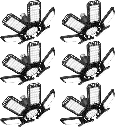 Miniatura 9 de Paquete de 4 luces LED para garaje, 200 W, luz LED para tienda, luces de garaje E26E27, luces LED superbrillantes deformables para techo con 6+1