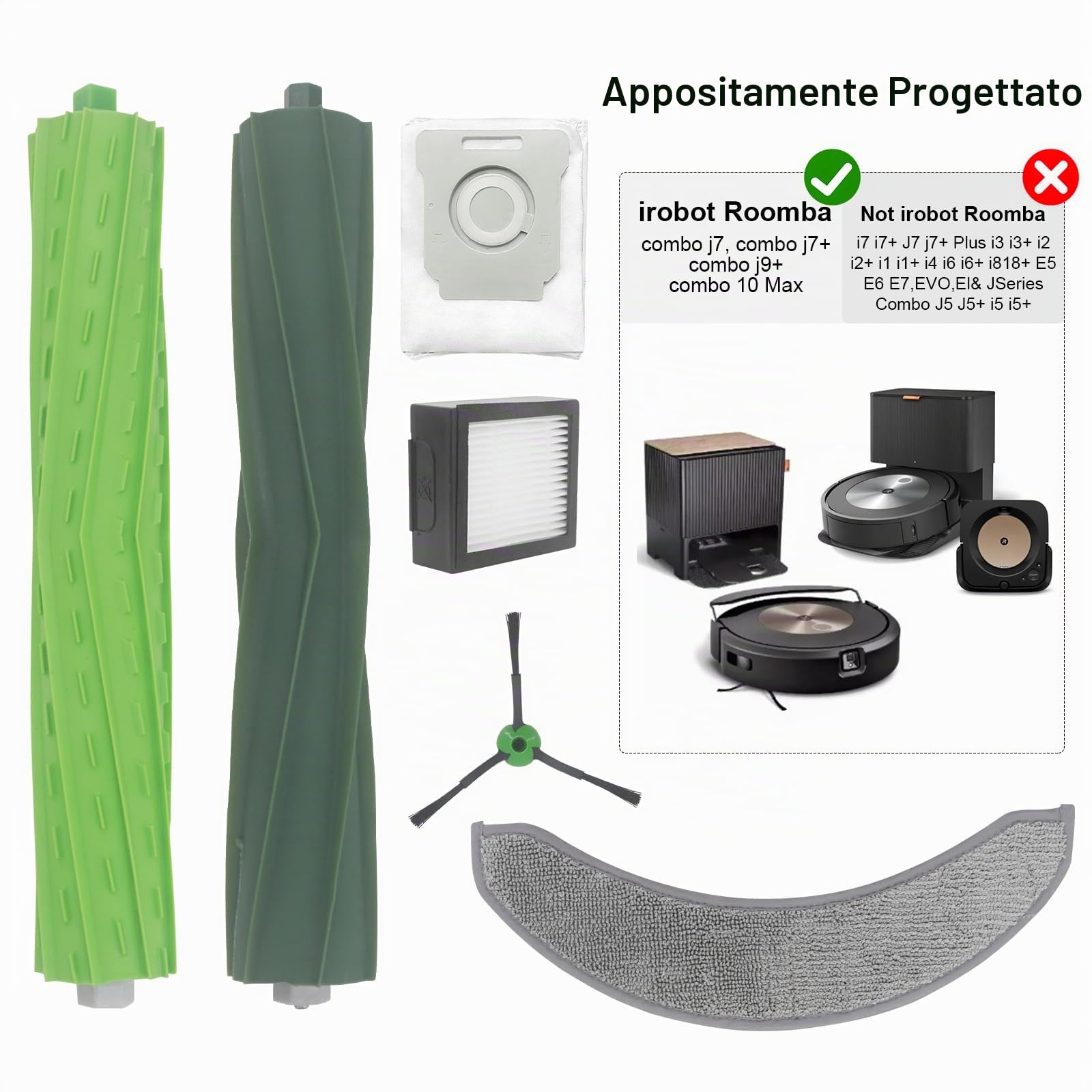 Accessori per robot aspirapolvere iRobot, ricambi per iRobot Roomba Combo 10 Max, j7, j7+, j9+, doppia spazzola a rullo in gomma, 2 spazzole laterali, 2