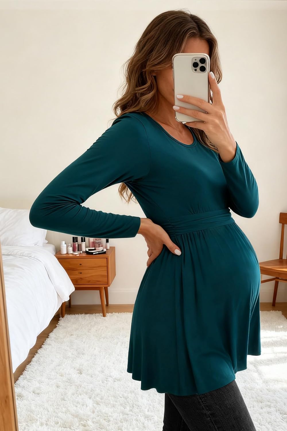 Women's Maternity Tops Short & Long Sleeve Pleated Waist Shirts Pregnancy Clothes - Image 5