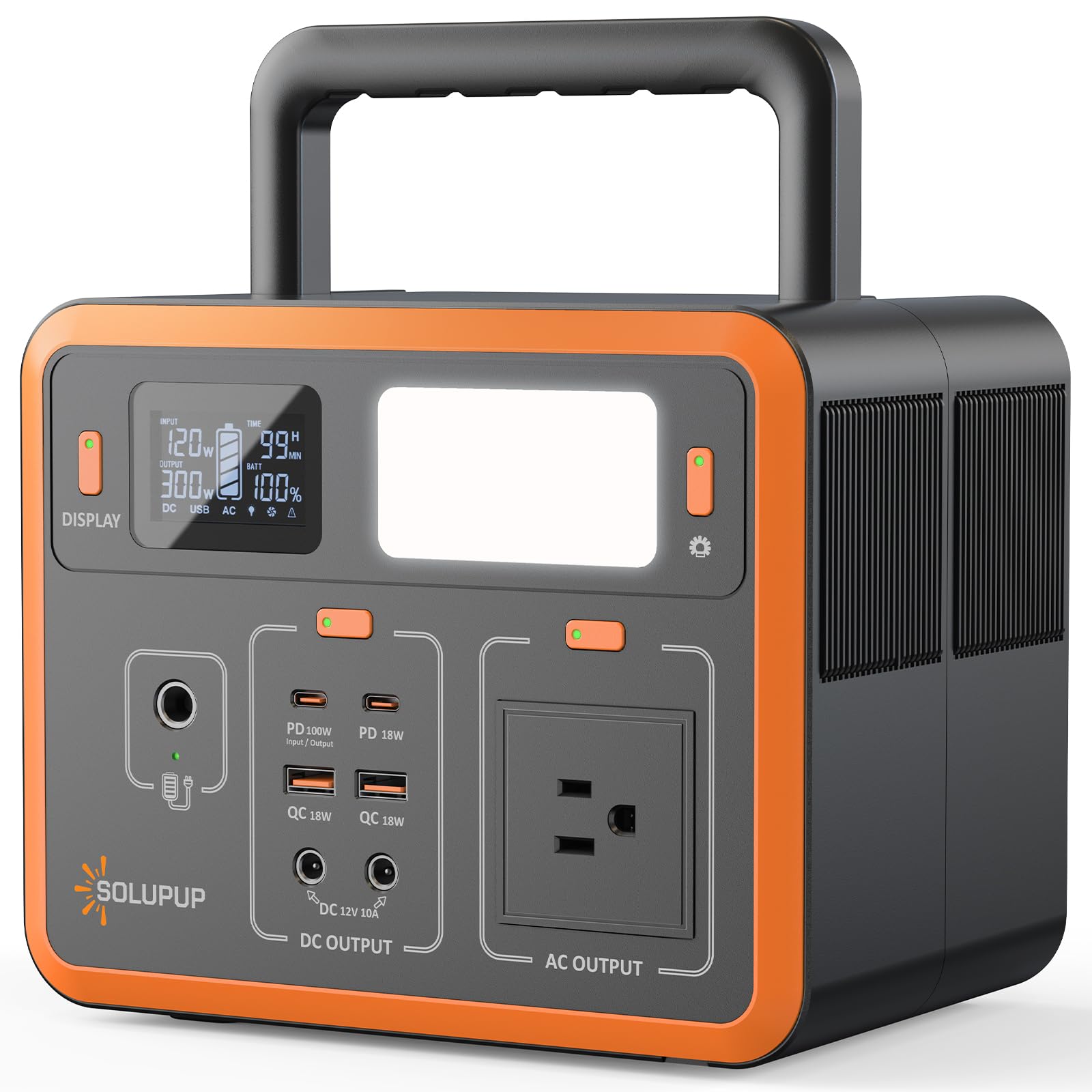 SOLUPUP Portable Power Station 90 000mAh 288Wh LiFePO4 Battery Bank 300W Peak 600W Solar Generator with 110V AC