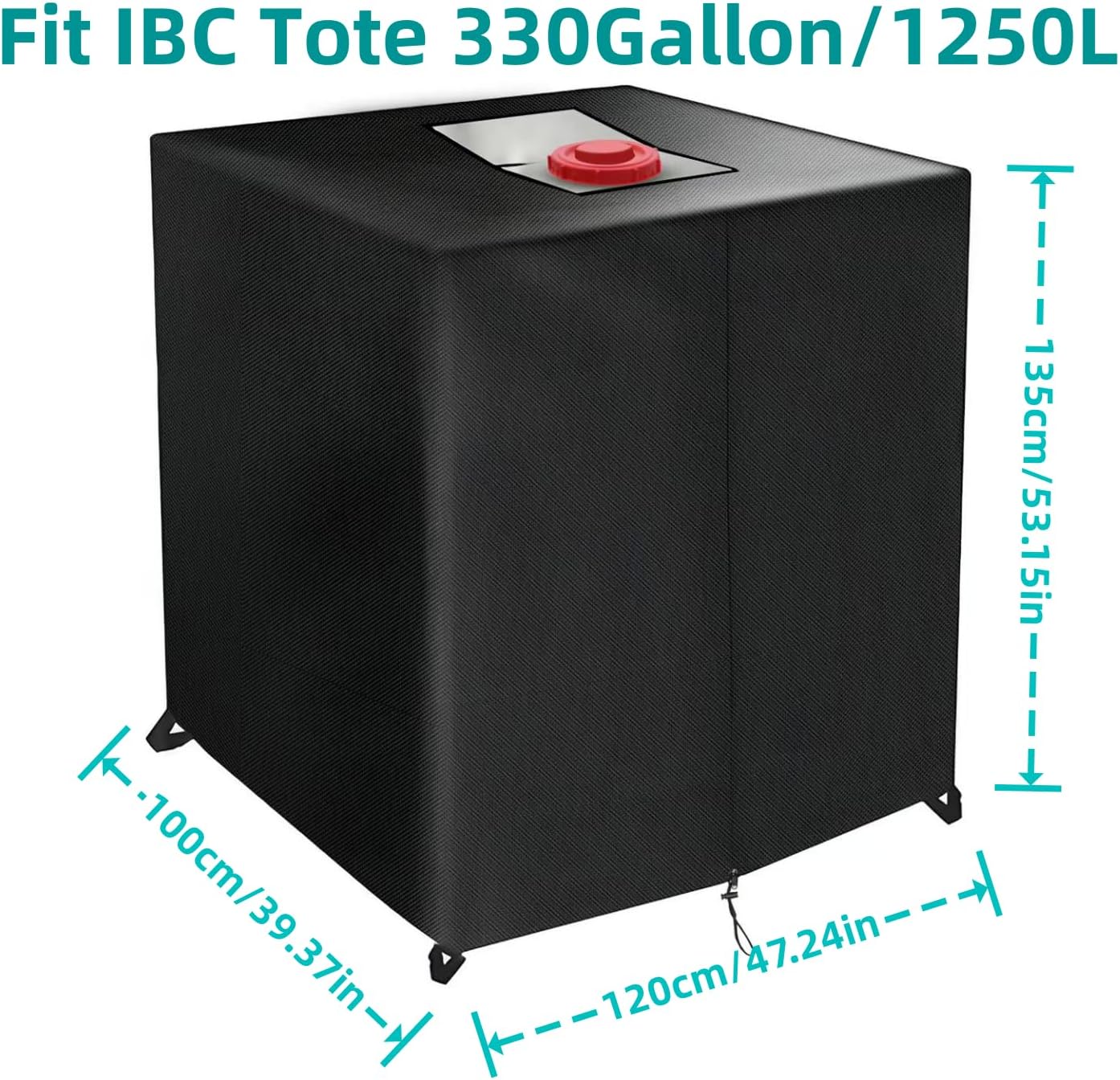 IBC Tote Cover , IBC tank cover 330 Gallon 420D Waterproof, Zipper, Against Strong Winds，Outdoor Water Tank Protective Cover(Black) (black, 47.24×39.37×53.15)
