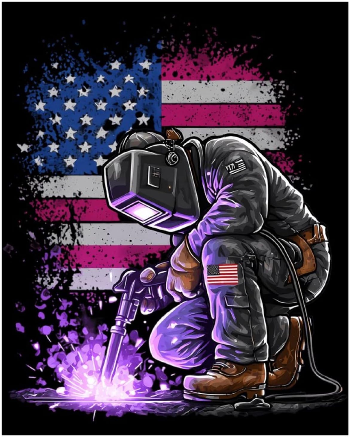 US Flag Welder Diamond Painting Kits for Adults Full Dril Diamond Art for Wall Home Decor 16"x20"