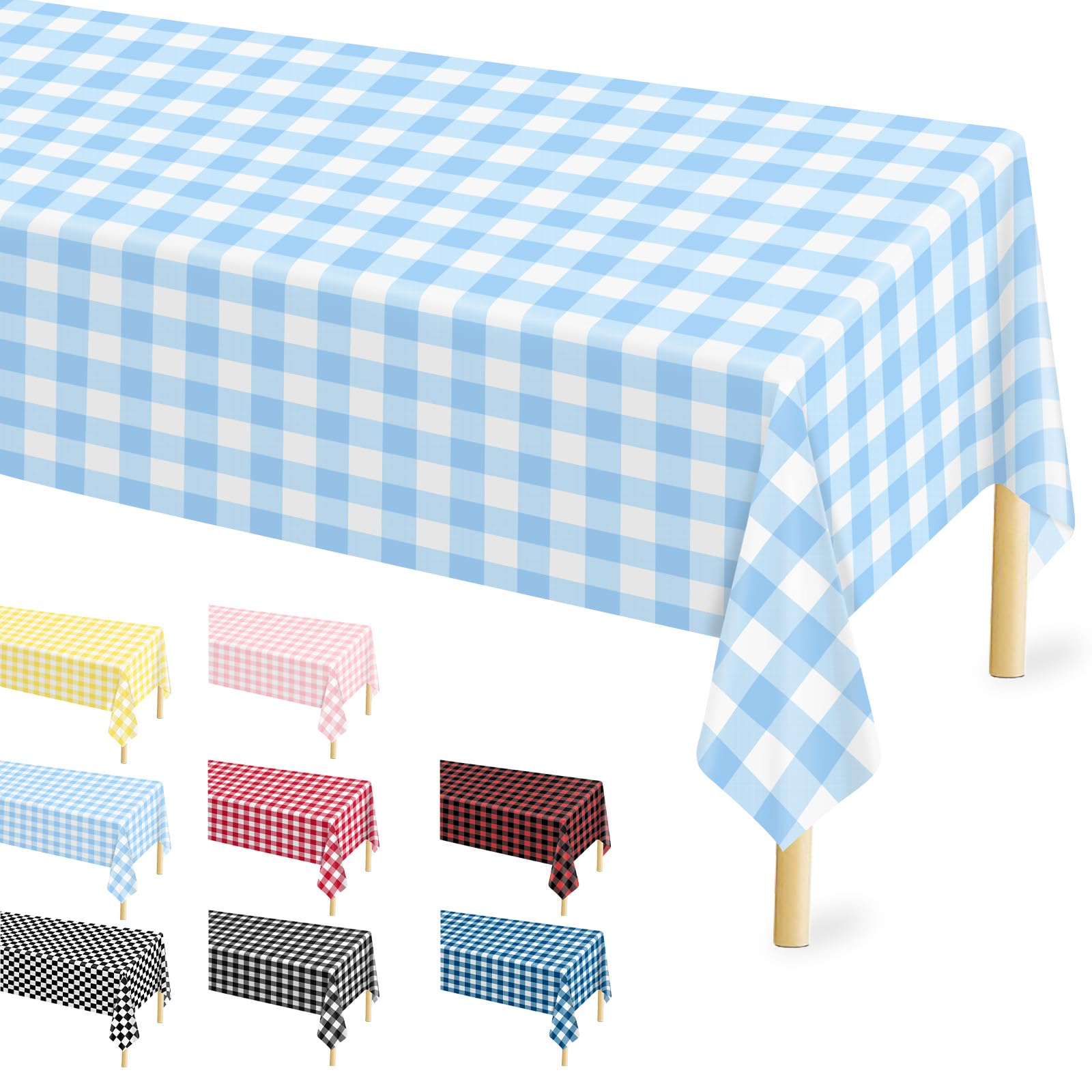 Mulbozy 12 Pcs Blue Gingham Tablecloth 54×108in, Blue Checkered Table Cloth