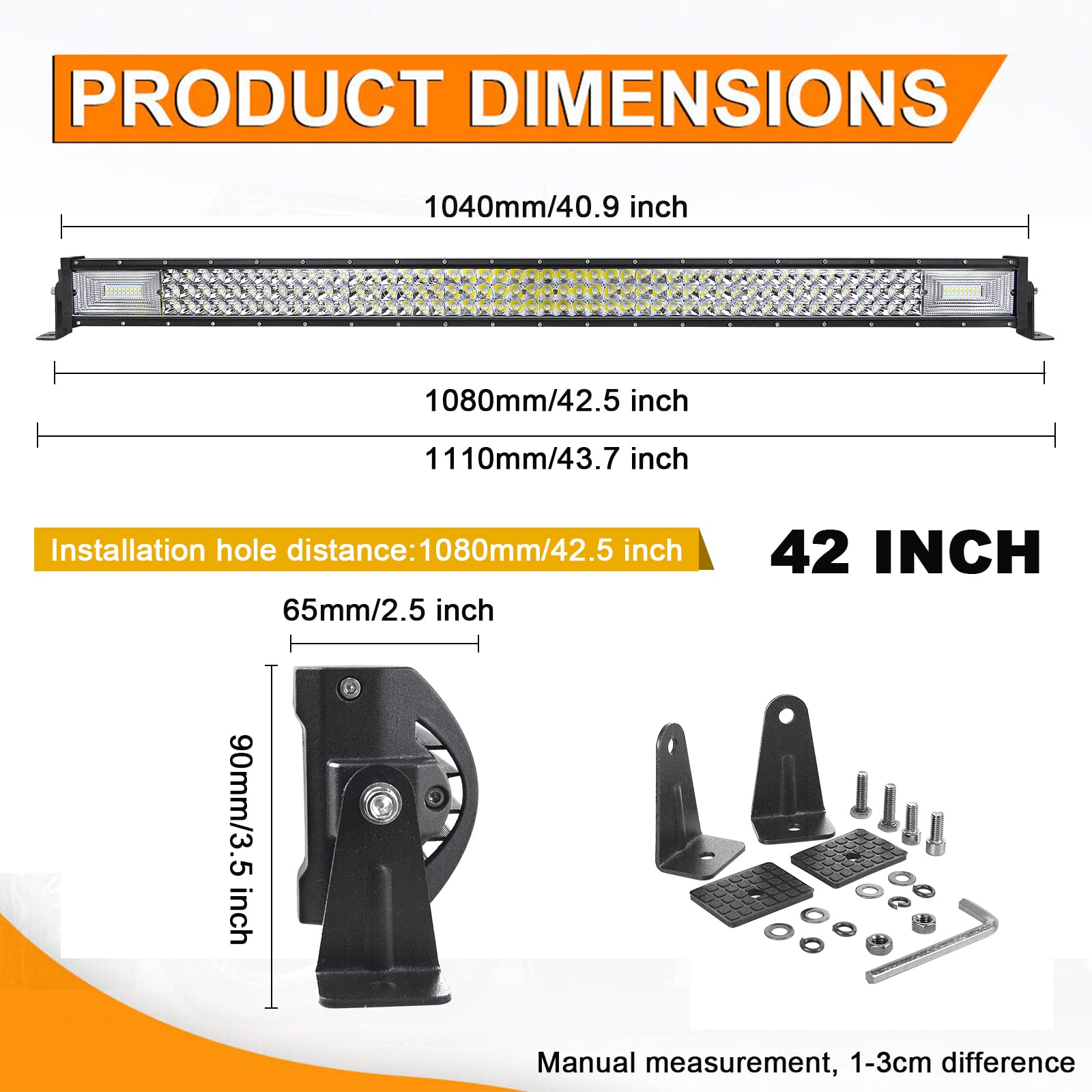 PICAA 42 Pulgadas 540W Barra LED 4x4 con Soportes de Montaje Magnético y 12V Cableado Kit, Luz de Trabajo 6000K Blanco Foco Led Coche Camión Todoterreno Barras Luminosas Led