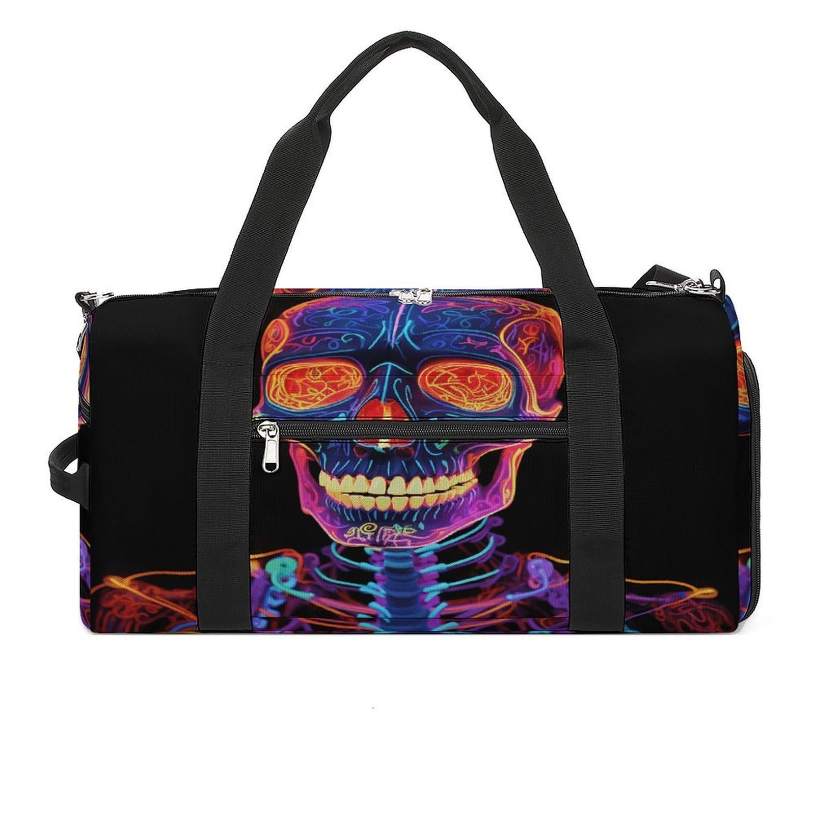 Bolsa de gimnasio ligera con diseño de calavera brillante, bolsa de viaje con compartimento para zapatos, bolsa de gimnasio para mujer, para pasar la noche, fin de semana, yoga, gimnasio, viajes de