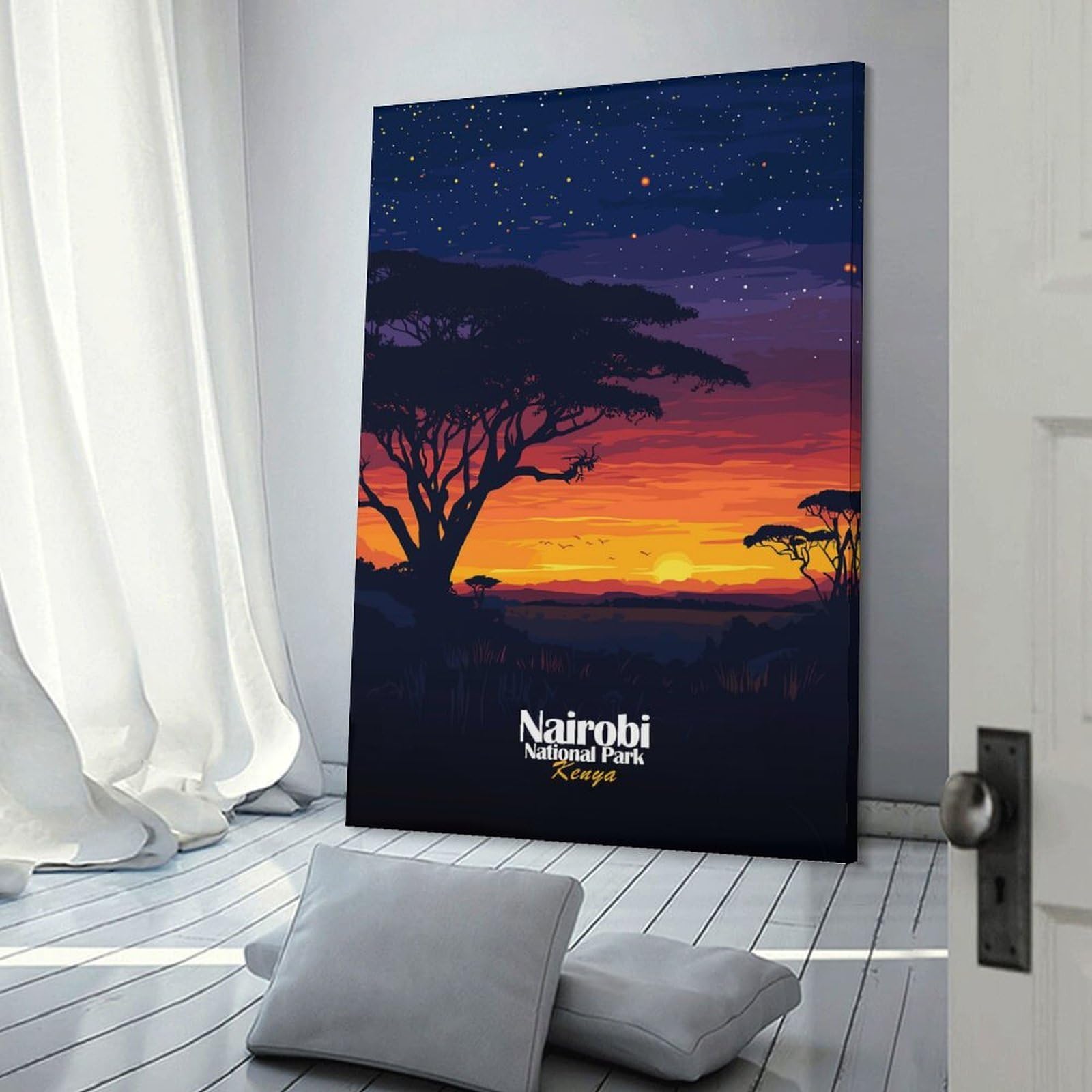 Junmoney Nairobi National Park Sunset Room Decor Wall Art 24x36inch(60x90cm), for Art Walls, Layered Displays Or Homes, Wall Decor Suited to Curated Displays