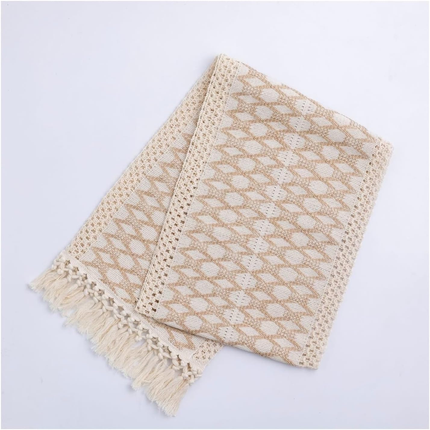 Kitchen Dining Table Runner,12" x 63",Braided with Tassels Linen Table Runner Modern Living Room Table Runners Light Brown