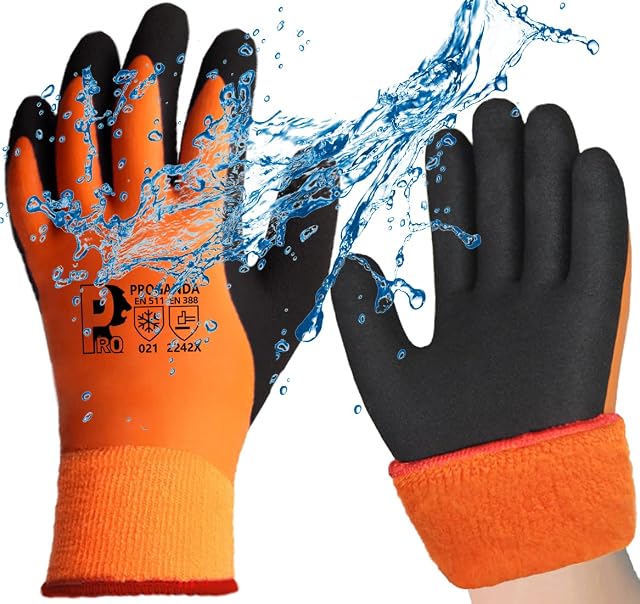 PROGANDA Waterproof Thermal Work Gloves Superior Grip Coating Insualted Liner for Outdoor Cold Weather Car Cleaing Gardening Fishing Multi-Purpose