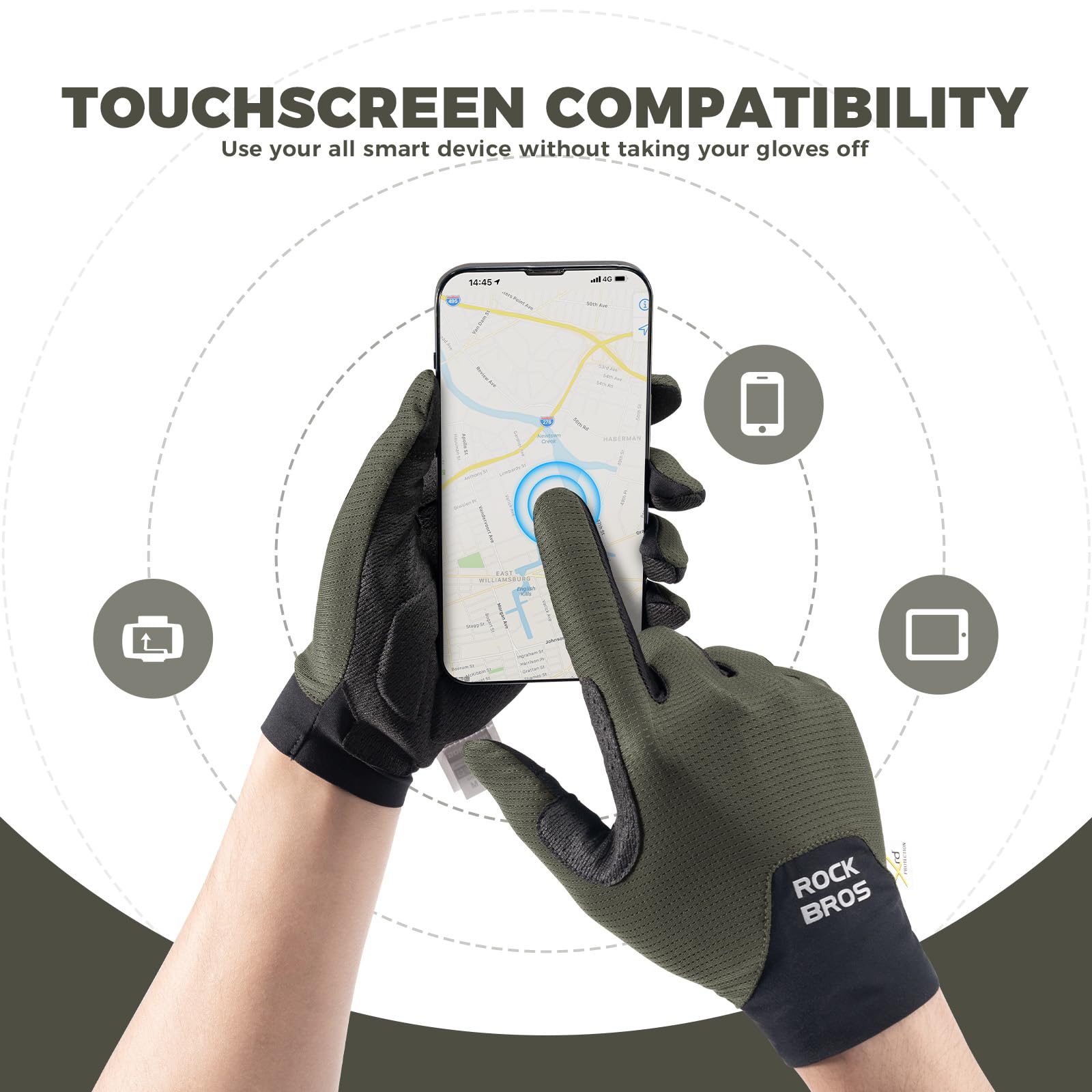 ROCKBROS Guanti Bici Uomo e Donna, Ammortizzanti e Traspiranti, Touch Screen, Antiscivolo, Guanti Sportivi per Ciclismo, Corsa, Alpinismo