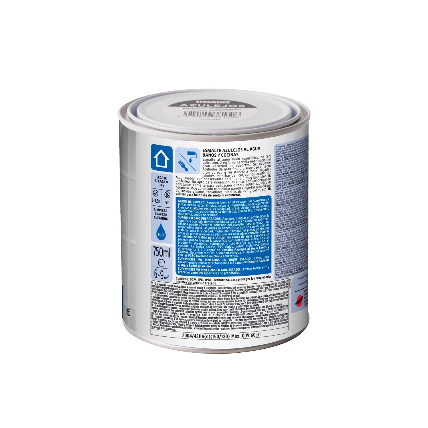 Titanlux Esmalte azulejos al agua Brillante Blanco 750 ml