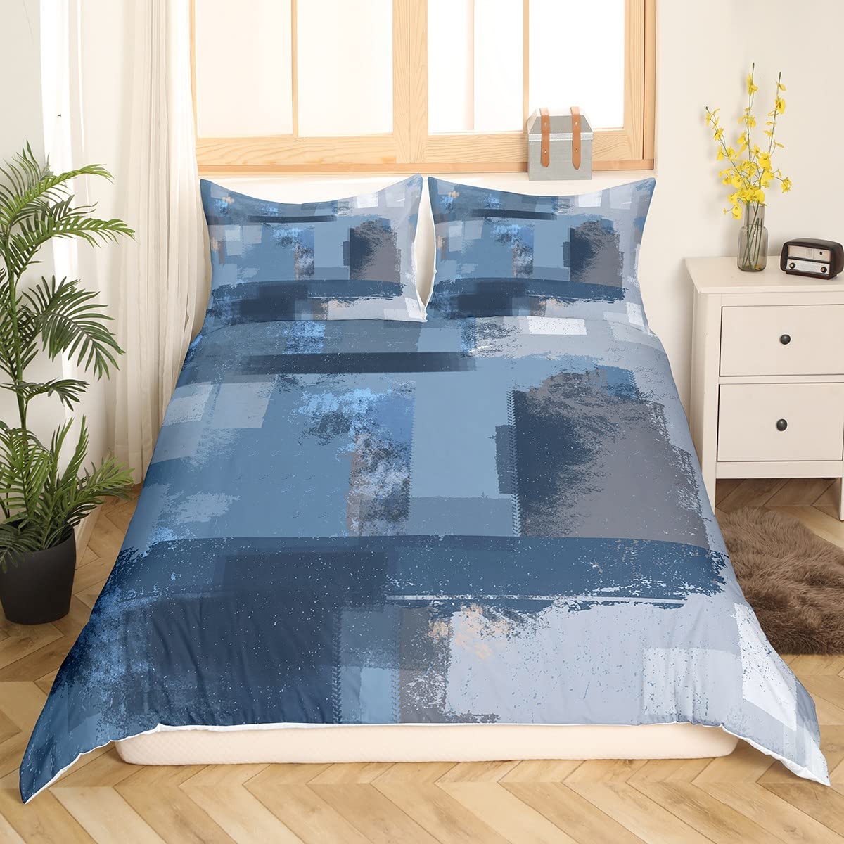 Abstract Bedding Set Modern Abstract Art Bedding Set for Kids Teens Blue Grey Pattern Duvet Cover Retro Bedspread Cover Room Decor 2Pcs With 1 Pillow Case Single Size โ image 1