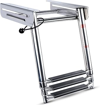 Pontoon Boat Ladder 3 Step Folding, Stainless Steel Telescoping Boat Ladder Under-Platform Slide Mount,500 lbs Capacity for Ski Boats,Yacht,Runabout