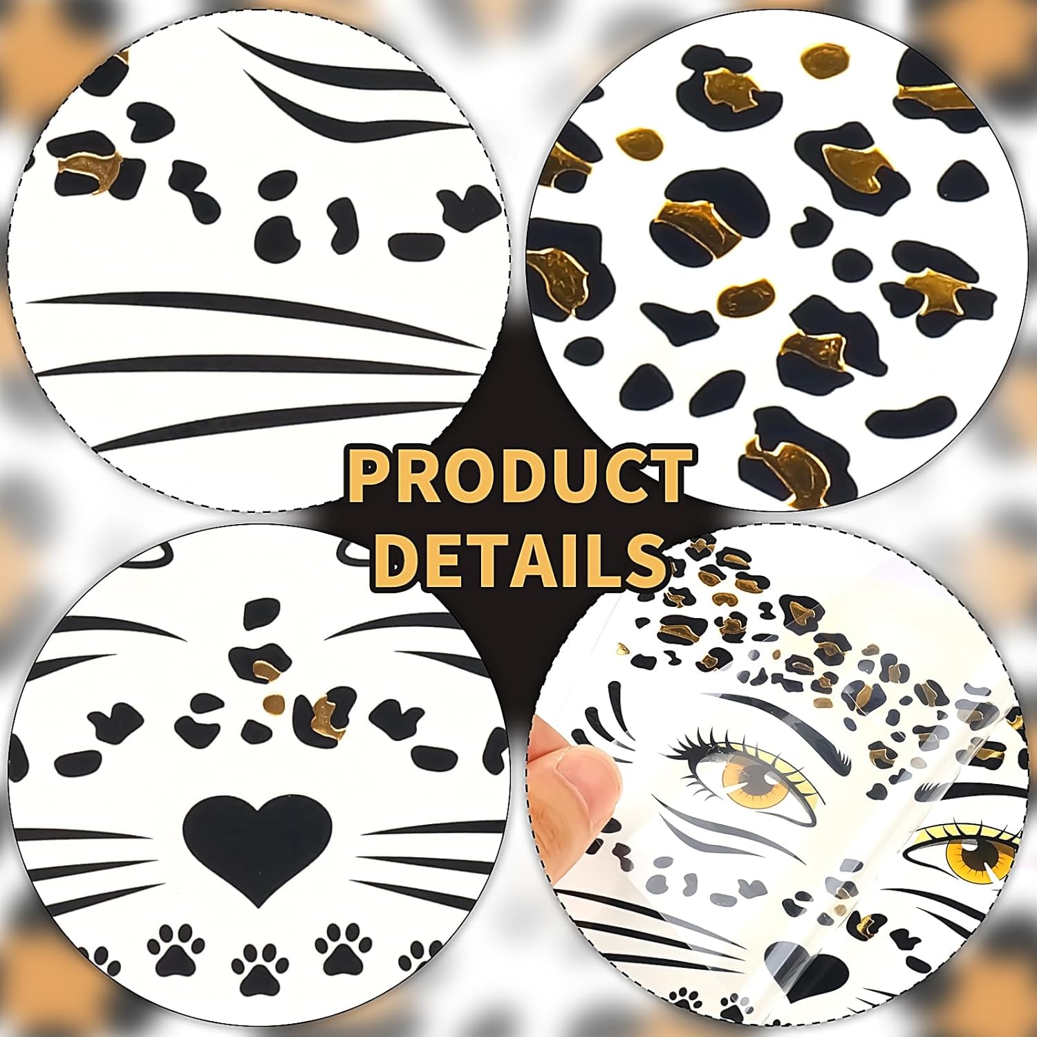 ヒョウの顔 一時的な入れ墨、2枚 ヒョウの顔 ハロウィン フェイクタトゥー 子供と大人向け - パーティー、フェスティバル、コスチュ