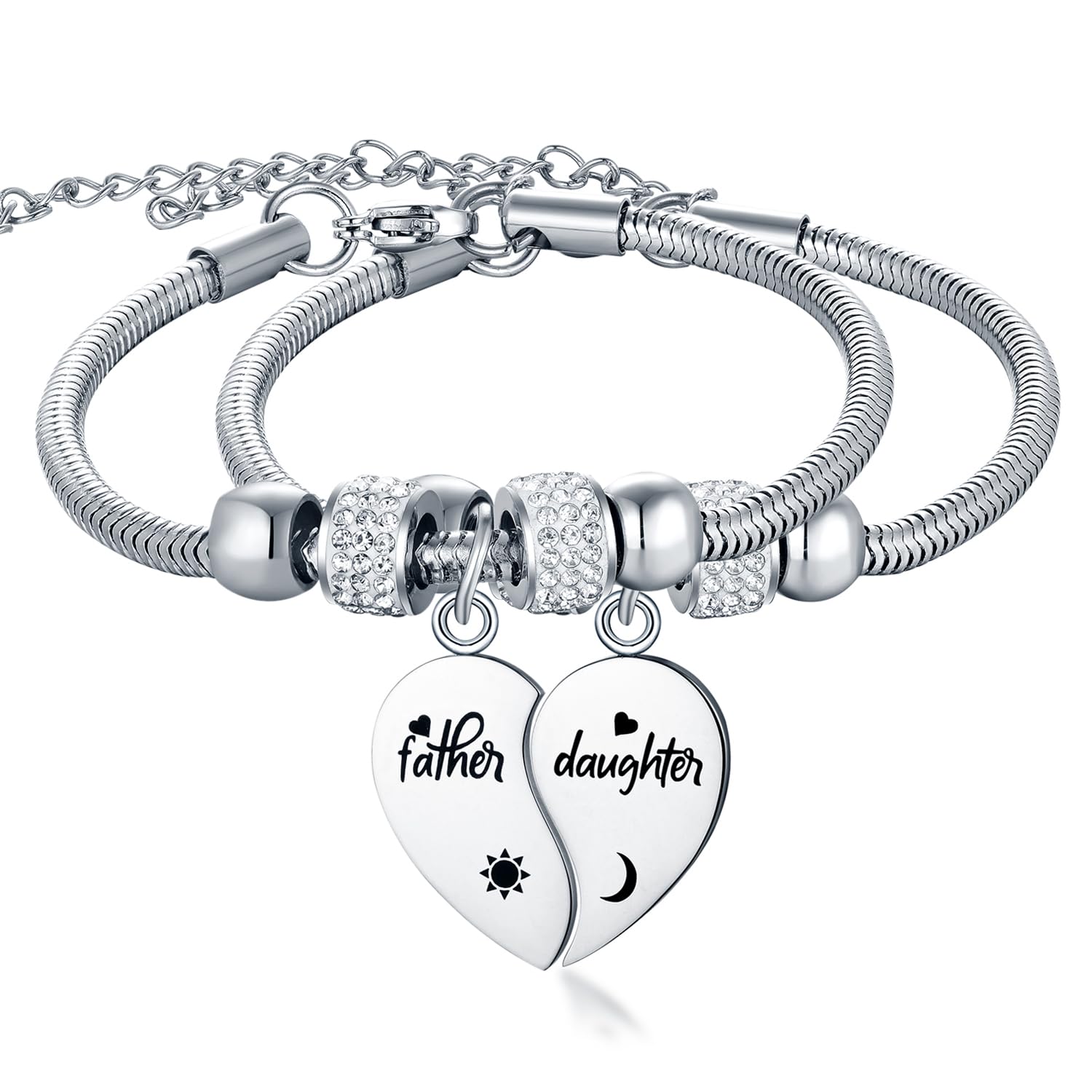 Yonhon Father Daddy Daughter Bracelet Necklace for 2,Dad Daughter Matching Necklace Set for 2