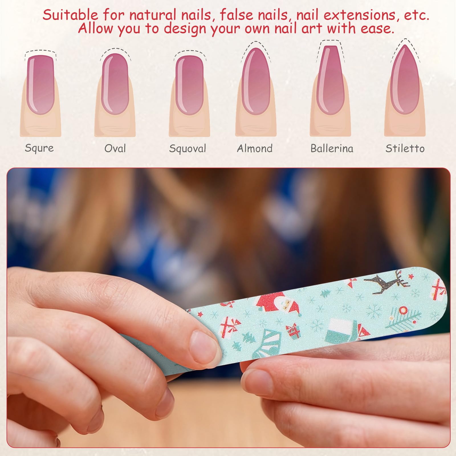 Beaupretty 24 Piezas Limas de Uñas Profesionales Diseño Navideño para Eliminar Pegamento, Material Eva Resistente y Uso en Casa Obsequio Especial Varios estilos