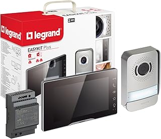 LEGRAND, EASYKIT Plus Video-Türsprechanlagen-Set mit 2-Draht-Anschluss, 7"-Farbmonitor-verspiegelt & Weitwinkelkamera, 1-/2-Familienhaus-Set, erweiterbar, Reiheneinbau-Netzgerät, IP54-IK07, 368915