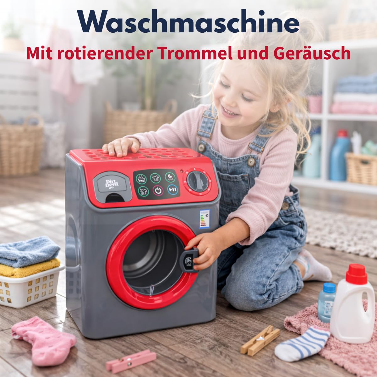Dirt Devil Spielzeug Waschmaschine Kinder – Mit Licht und Geräusch – Sofort spielbereit – 16,5 x 13 x 22,5 cm – Waschmaschine Kinder Spielzeug für Rollenspiel