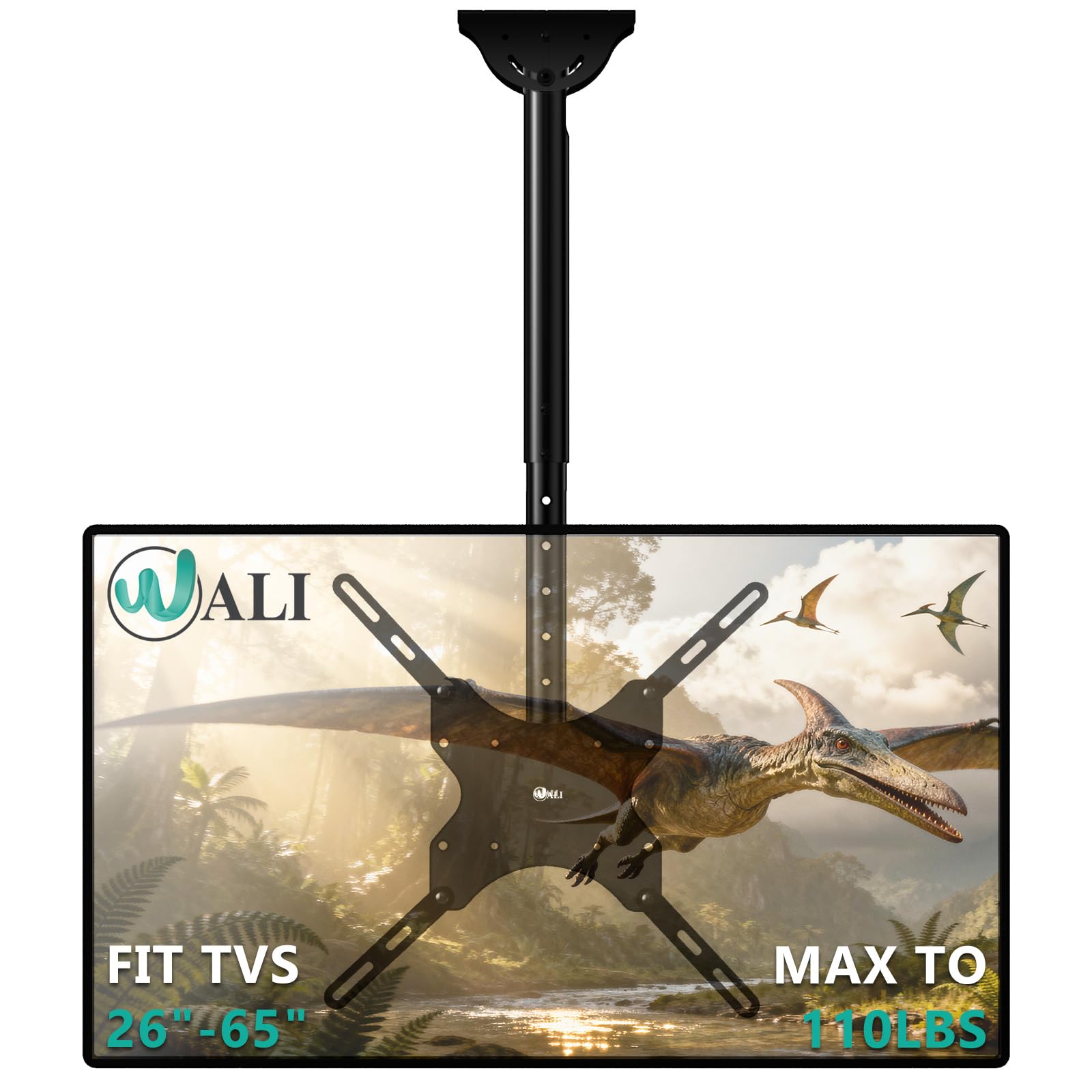 Photo 1 of WALI Ceiling TV Mount for 26-65 Inch LCD LED OLED 4K TVs, Hanging Pole Ceiling Mount TV Bracket Up Down, TV Ceiling Mounts for Gym Patio Gazebo, up to 110 lbs, Max VESA 400x400mm (CM2665), Black
