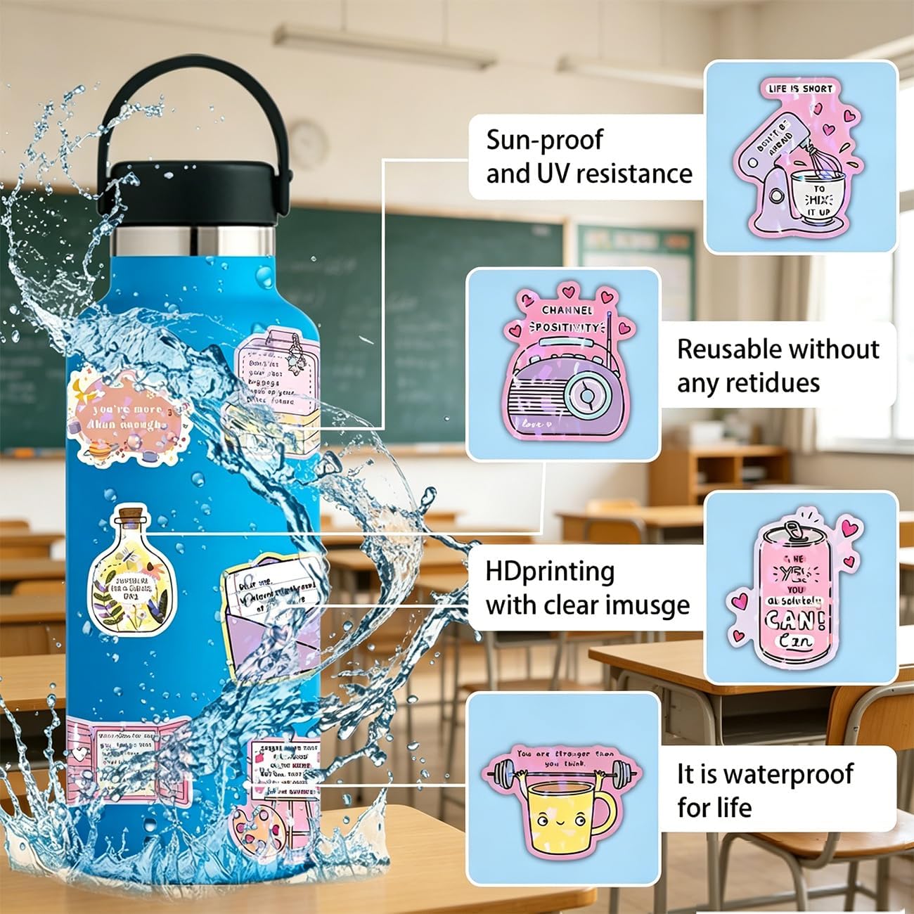 200Pcs Holographic Motivational Stickers, Mental Health Self Care Positive Affirmation Vinyl Stickers,Waterproof Vinyl Stickers Box for Journal Laptop Water Bottle, Kawaii Therapy Gift for Adults image 3