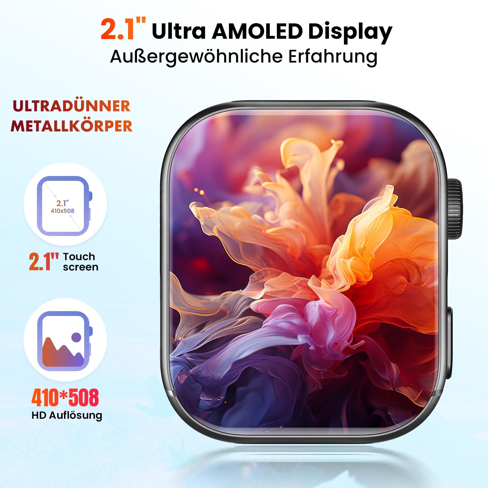4G Smartwatch mit Telefon 2.1" AMOLED Touch Großbildschirm Smart Watch für Herren Damen Fitness 1020mAh GPS Tracker SIM Slot Drehende Kamera Herzfrequenz Monitor SOS Anruf Sportuhren 3GB+32GB Schwarz