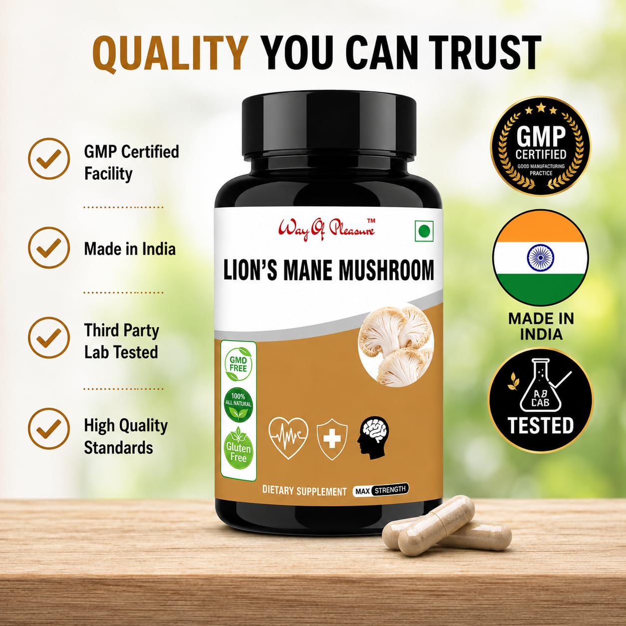 Way Of Pleasure 60 Capsule With Active Ingridients Lions Mane Mushroom Digestive, Healthy Heart, Immune System, Brain & Nerve, Lions mane supplement Capsule — Amazon image 6